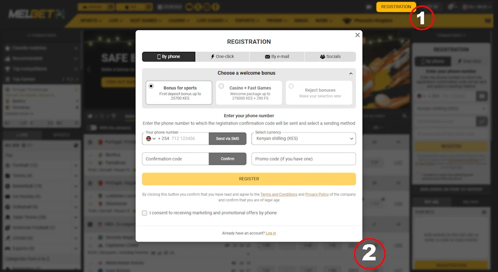 Melbet Kenya Registration process Screenshot
